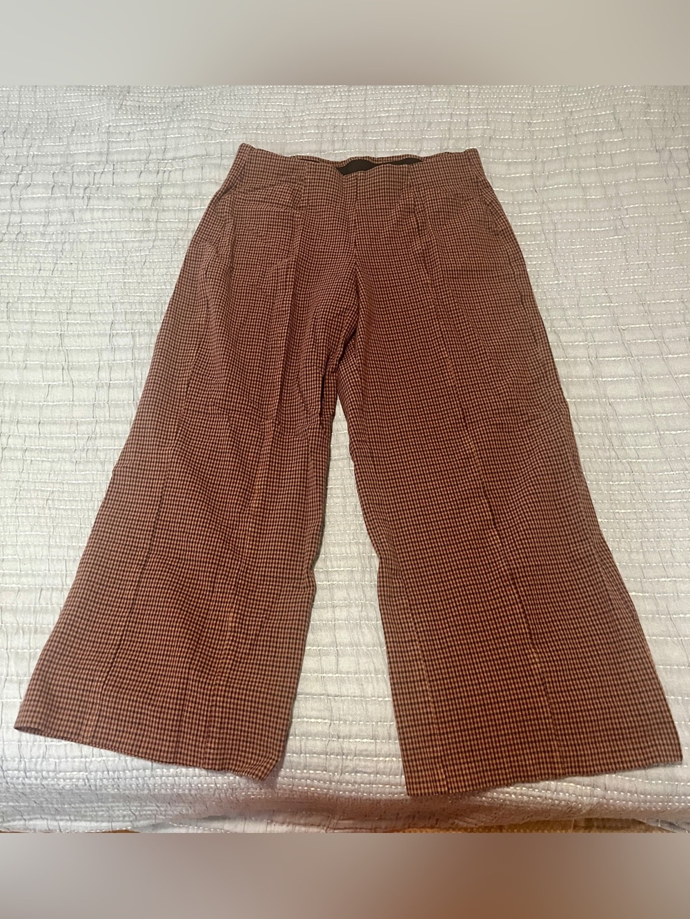 Old Navy Women’s Brown Mauve Burgundy Houndstooth Wide-Leg Pixie Pull On Pants